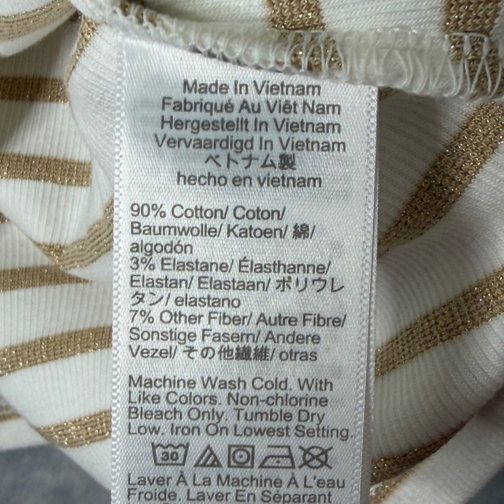 New J. Crew Factory Metallic Strip Boatneck Tee Womens S White Gold Long Sleeve - Picture 5 of 9